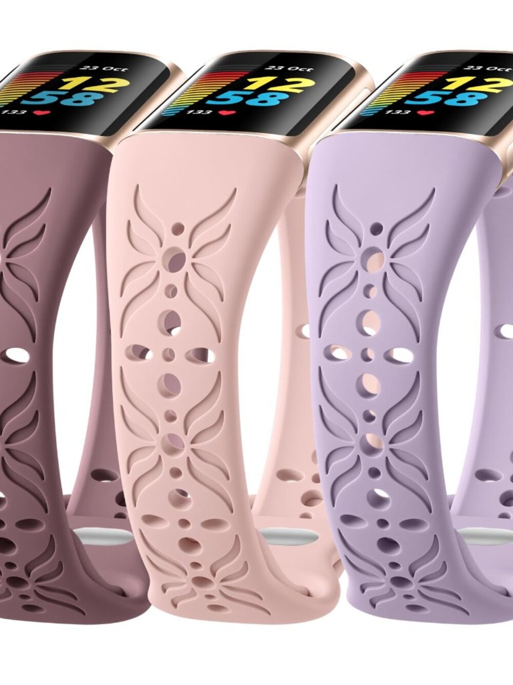 Maledan Slim Engraved Band Compatible for Fitbit Charge 6/Charge 5 Bands Women M